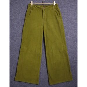 Free People Pants Women 24 Green Harlow Wide‎ Leg High Rise Ribbed Corduroy EUC